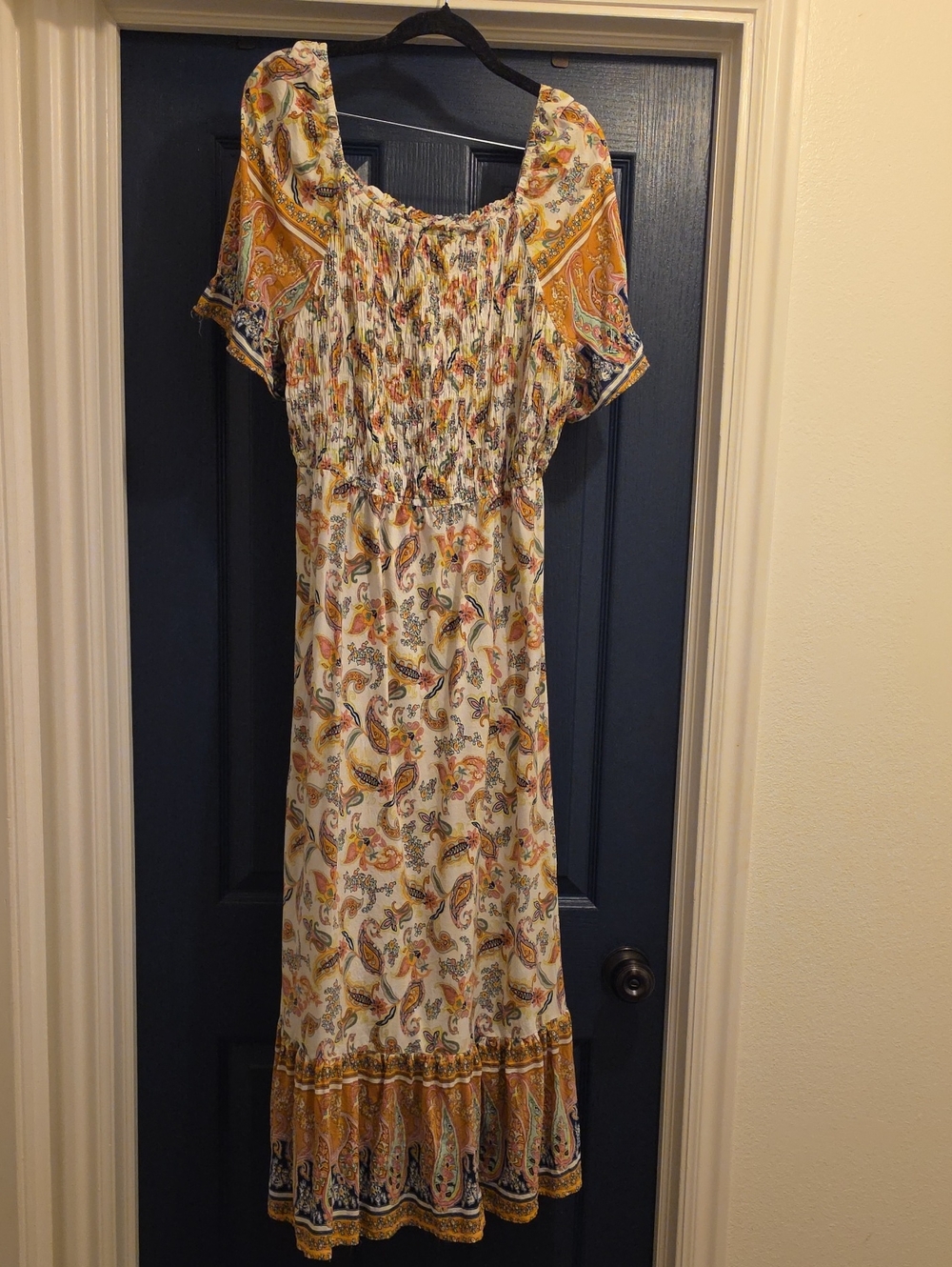 Paisley Smocked Maxi Dress in Yellow and Cream
